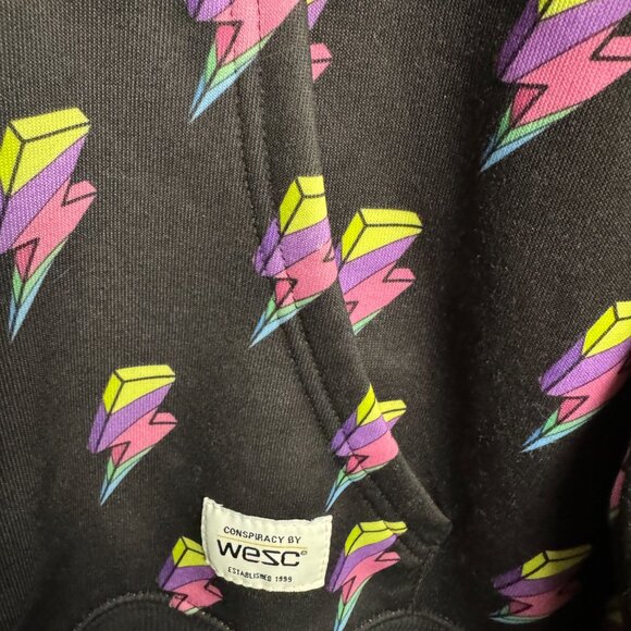 Conspiracy by WESC Unisex Black Pullover Hoodie with Lightning Bolts Mens Medium - Picture 3 of 6